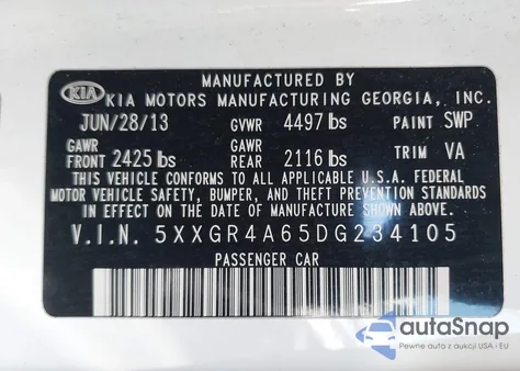 2013 Kia Optima Sx из США, поврежденный, VIN 5XXGR4A65DG234105